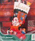 Bucilla Christmas Stocking Kit Felt Applique 18  Santa s Workshop Sequins 82223