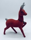 Vintage Red Flocked Deer Lot Of 3 Made In Japan Christmas Decor 