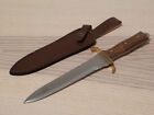 12    Commando Dagger Spear Point Double Edge Full Tang Wood Handle Brass Guard