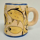 1930s Mexican Tlaquepaque Fantasia Ware   Bird  Deer  Fish  Armadillo   4 Mugs