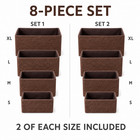 8-piece Woven Storage Basket Set Paper Rope Organizer Bins Stackable Brown