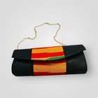 Woven Kente Cloth Black Red Orange Clutch Evening Bag Gold Chain