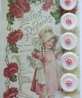Set Of 6 Vintage 1 2  White Pink  Daisy Flower Glass Buttons pre Wwii  1920