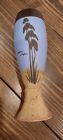 Signed Studio Pottery Vases Incised Stoneware Trees Birds Vase Goblet Blue Brown