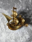 Vintage Damascene Style Gold Tone Spanish Ship Brooch Pin Fashion Jewelry