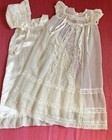 Antique 27  Christening Baptism Baby Gown Dress Creamy White Lace Slip Bonnet Nb