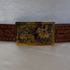 Vintage Pilgrim Tooled Leather Belt With Western Brass Buckle Size 42
