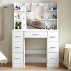 Makeup Vanity Set Large Led Lighted Mirror Dressing Table Dresser Desk W drawer