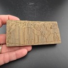 Antique Carved Wood Stamp Printers Ink Block Village Scene 4x2 Inch