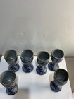 Lot Of 6 Vintage Studio Pottery Blue And Gray Wine Goblets