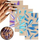 24pcs Laser Full Cover False Nails Long Metallic Mirror Press On Nail Coffin Tip