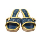 Louis Vuitton Vintage Logo Monogram Sandals Heels  36 Blue Yellow Leather