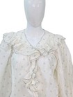 Doen Women s Floral Printed Ruffled Gathered Long Sleeves White Blouse Top Xs