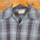 Vtg 60   s Penneys Towncraft Shadow Plaid Loop Collar Button 22x24 Distress