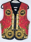 Vintage 90s 100  Silk Equestrian Horse Back Riding Vest Medium Gold Red Retro