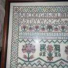 Vtg 1983 Hand Stitched Sampler Embroidery Alphabet Floral 19x25    Framed Signed