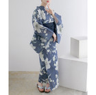 Yukata Summer Kimono Separated Type 4-piece Set Lilies Flowers Light Navy Blue