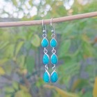 925 Sterling Silver Turquoise Gemstone Teardrop Dangle Earrings For Women
