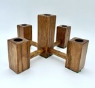 Vintage Mcm Wooden Tabletop Candelabra