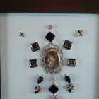 Framed Repurposed Jewelry Art Picture Victorian Theme Burnished Brown Sparkle