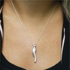 925 Sterling Silver Italian Cornicello Horn Pendant Necklace