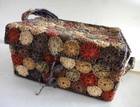 Antique Victorian Yo Yo Quilt Crochet Circle Sewing Basket Box Raffeta Fab Lined