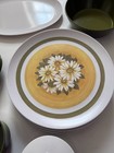Vtg Melamine Dinnerware Set Mugs Plates Serving Tray Sugar Bowls Green Daisies