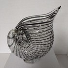 Nautilus Art Glass Vase Seashell Conch Pitcher Clear Black Seaside Beach Heavy