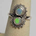 Faceted Ethiopian Opal 2-stone Ring Size 6  925 Sterling Silver  Fire Colors 