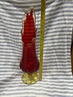 Vintage Swung Amberina Glass Vase     Red   Yellow Starburst Base 13 5     Tall