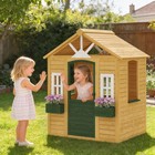 Outdoor Playhouse  Wooden Kids Playhouse With Door  2 Flower Boxes