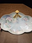 Vintage Limoges Serving  Porcelain Tray Floral Hand Painted Gilded Branch Handle