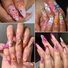 4 Sheets Embossed Flower Nail Art Stickers - Self-adhesive 5d Embossed Flowers