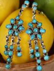 Turquoise Blossom Chandelier Navajo Sterling Silver Dangle Earrings