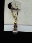 New  Lee Sands Gray Freshwater Pearl Gold Tone Bead  Dangle Earrings