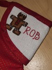 Cross-stiched rob personalized Handmade Christmas Stocking Gingerbread Man new 