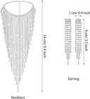 Silver Tassel Rhinestone Necklace And Earrings Set Women Polished Jewelry