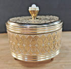 Vintage Gold Sankyo Vanity Powder Puff  Mirrored Music Box Plays Swan Lake