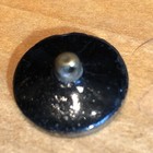 Antique Black Glass Button  Gold Luster Head Of Cat  Dot Border   11 16 
