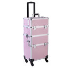 Aluminum 3 In 1 Rolling Makeup Trolley Train Case Box Organizer Salon Cosmetic