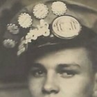 Vintage Photobooth Photo Handsome Young Man In Cap Hat Buttons And Badges 1940s
