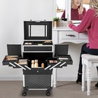 Professional Rolling Makeup Train Case  Cosmetic Storage Organizer With Wheels