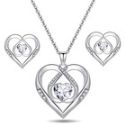 Jewelry Set 925 Sterling Silver 5a Triple Heart Necklace Earrings For Women