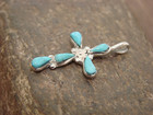 Native American Zuni Indian Sterling Silver Turquoise Cross Pendant By Vacit