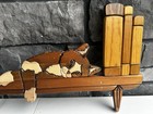 Vintage Intarsia Wood Wall Art Cat Bookshelf Decorative Hanging Cottage Granny