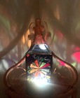 Vtg Stained Glass Mosaic Candle Holder Lantern Light Indoor Outdoor 9 5   