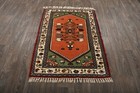 4x5 Ft Orange Turkish Rug Vintage Handmade Anatolian Wool Rug