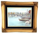 Vtg Oil On Board Painting Boats In The Harbor Signed Sargent  Framed 12  X 14   