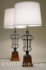 Match Pair French Empire Neoclassic Wire Urn Cage Brass Wood Table Lamps 30 s