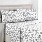Bed Sheets 4 Piece Luxury Microfiber Printed 1800 Series Deep Pocket Sheet Set